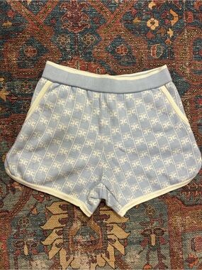 Light Blue Knit Athletic Shorts with White Trim